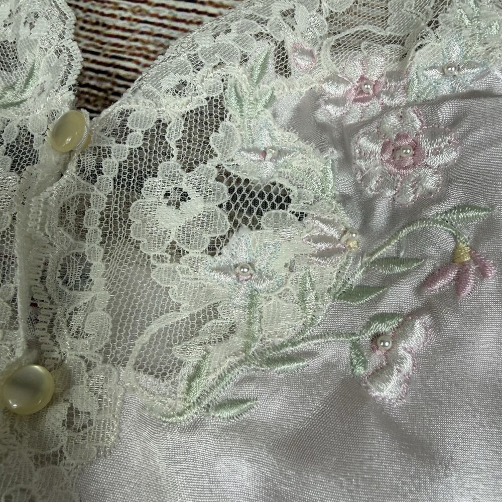 Vintage Lindsey Blake Pink Camisole Large Satin Lace Floral Embroidery Beaded - Picture 4 of 11